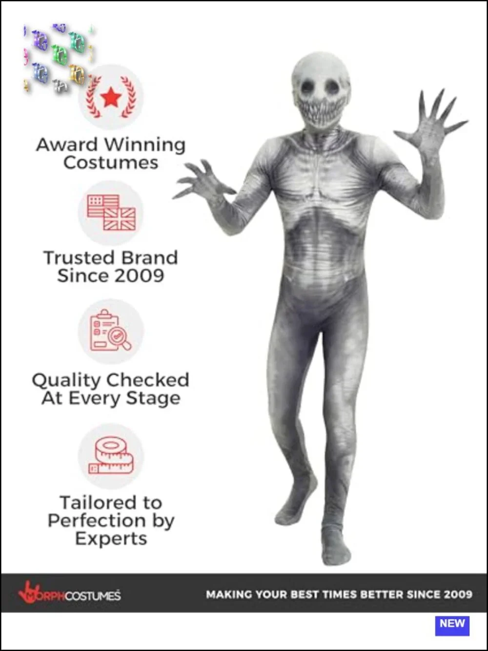 Kids Horror Halloween Costume - The Rake Full Body Hooded Morphsuit
